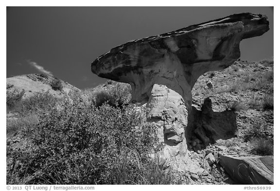 Anvil-shaped caprock. Theodore Roosevelt National Park, North Dakota, USA.