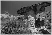 Anvil-shaped caprock. Theodore Roosevelt National Park, North Dakota, USA. (black and white)