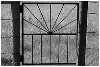 Detail of motif of gate to Elkhorn Ranch. Theodore Roosevelt National Park, North Dakota, USA. (black and white)