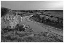 Wind Canyon and Little Missouri River, dusk. Theodore Roosevelt National Park ( black and white)