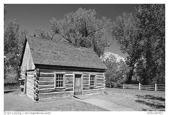 Roosevelt's Maltese Cross Cabin, afternoon. Theodore Roosevelt National Park (black and white)