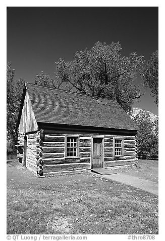 Roosevelt's Maltese Cross Cabin, afternoon. Theodore Roosevelt National Park (black and white)