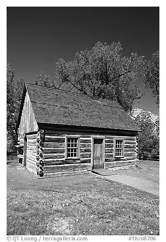 Roosevelt's Maltese Cross Cabin, afternoon. Theodore Roosevelt National Park, North Dakota, USA.