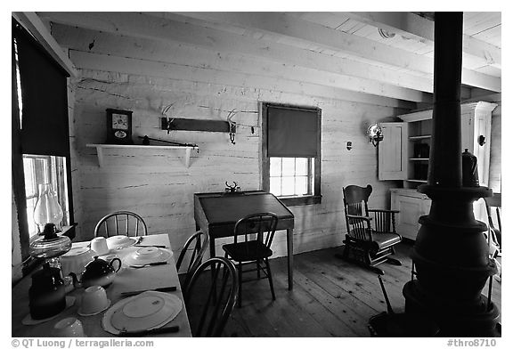 Dining room of Theodore Roosevelt's Maltese Cross Cabin. Theodore Roosevelt National Park, North Dakota, USA.