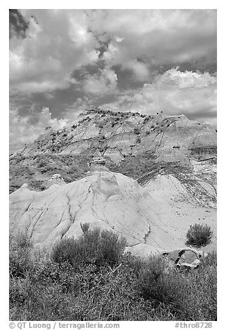 Colorfull badlands, North Unit. Theodore Roosevelt National Park (black and white)