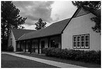 Visitor center at dusk. Wind Cave National Park, South Dakota, USA. (black and white)