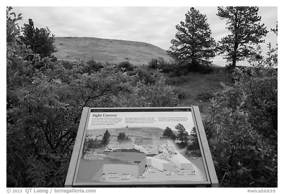 Interpretive sign, hills. Wind Cave National Park (black and white)