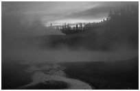 Norris geyser basin at sunrise. Yellowstone National Park, Wyoming, USA. (black and white)