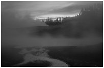 Norris geyser basin at sunrise. Yellowstone National Park, Wyoming, USA. (black and white)