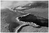 Travertine formations in Upper geyser basin. Yellowstone National Park, Wyoming, USA. (black and white)