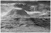 Geyser cone in Upper geyser basin. Yellowstone National Park, Wyoming, USA. (black and white)