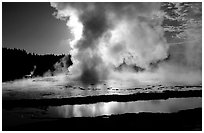 Great Fountain geyser eruption. Yellowstone National Park, Wyoming, USA. (black and white)