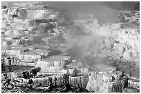 Minerva travertine terraces at Mammoth Hot Springs. Yellowstone National Park, Wyoming, USA. (black and white)