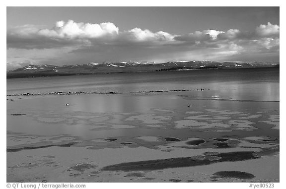 Ice on Yellowstone lake. Yellowstone National Park (black and white)