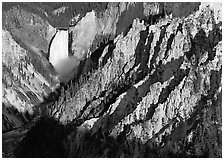 Falls of the Yellowstone River, early morning. Yellowstone National Park, Wyoming, USA. (black and white)