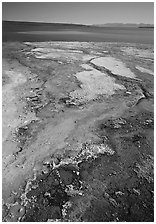 West Thumb geyser basin and Yellowstone lake. Yellowstone National Park, Wyoming, USA. (black and white)