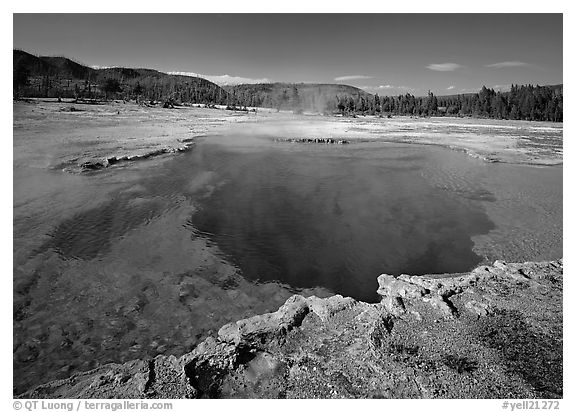 Blue clear waters in Sapphire Pool. Yellowstone National Park (black and white)