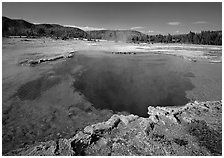 Blue clear waters in Sapphire Pool. Yellowstone National Park, Wyoming, USA. (black and white)