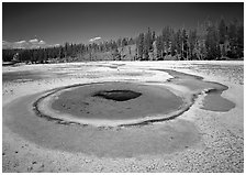 Thermal pool, upper Geyser Basin. Yellowstone National Park, Wyoming, USA. (black and white)