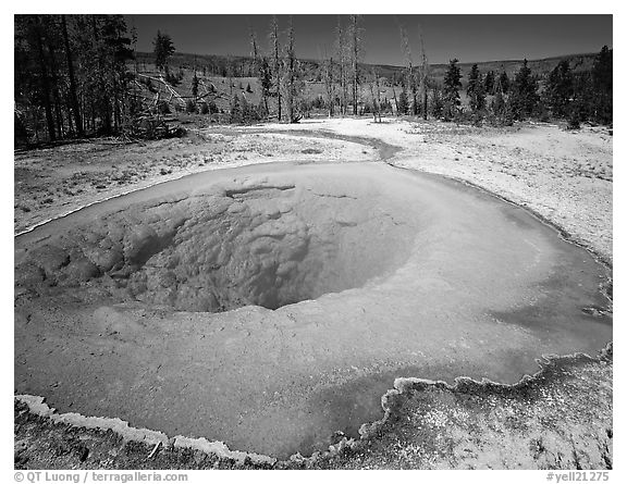 Morning Glory Pool. Yellowstone National Park (black and white)