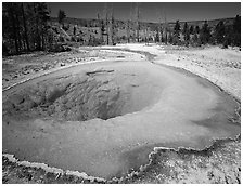 Raibow colored Morning Glory Pool. Yellowstone National Park, Wyoming, USA. (black and white)