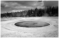 Chromatic Pool in Upper Geyser Basin. Yellowstone National Park, Wyoming, USA. (black and white)