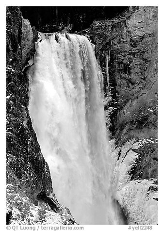 Lower Falls of the Yellowstone river in winter. Yellowstone National Park (black and white)