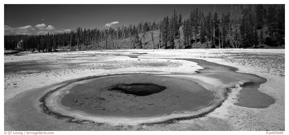 Thermal landscape with pool. Yellowstone National Park (black and white)