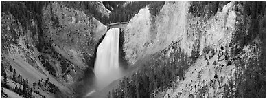 Falls of the Yellowstone River in Grand Canyon of Yellowstone. Yellowstone National Park (Panoramic black and white)