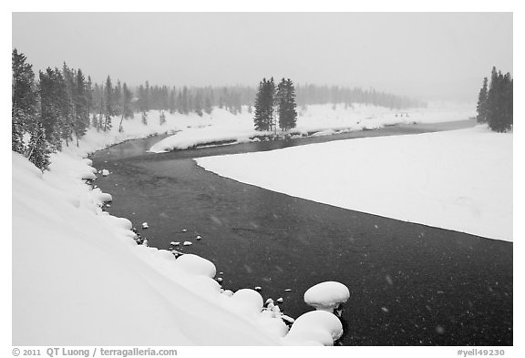 Lewis River in winter. Yellowstone National Park (black and white)