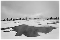 West Thumb Geyser Basin in winter. Yellowstone National Park, Wyoming, USA. (black and white)