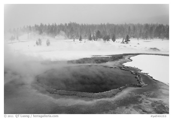 Crested Pool in winter. Yellowstone National Park (black and white)