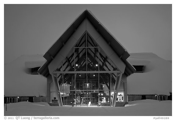 Visitor Center at dusk. Yellowstone National Park (black and white)