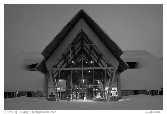 Visitor Center at dusk. Yellowstone National Park (black and white)
