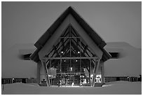 Visitor Center at dusk. Yellowstone National Park, Wyoming, USA. (black and white)