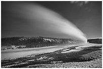 Plume, long night exposure, Old Faithful. Yellowstone National Park ( black and white)