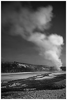 Plume, Old Faithful geyser, winter night. Yellowstone National Park ( black and white)