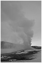 Old Faithful Geyser, daww eruption. Yellowstone National Park, Wyoming, USA. (black and white)