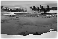 Sapphire Pool in winter. Yellowstone National Park, Wyoming, USA. (black and white)