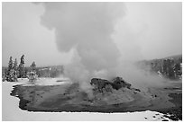 Grotto Geyser at dusk. Yellowstone National Park, Wyoming, USA. (black and white)