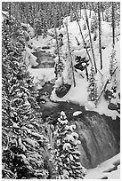 Kepler Cascades of the Firehole River in winter. Yellowstone National Park ( black and white)