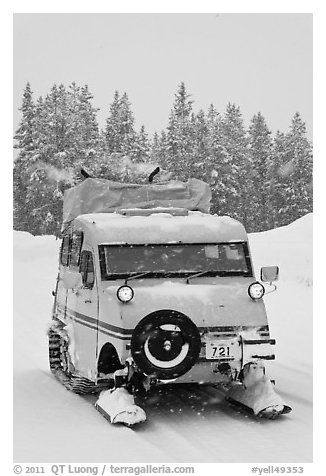 Bombardier snow bus. Yellowstone National Park (black and white)