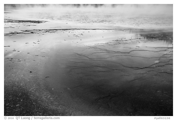 Terraces and Bacterial mats, Grand Prismatic Springs. Yellowstone National Park (black and white)