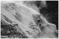 Flow over travertine, Canary Springs. Yellowstone National Park ( black and white)