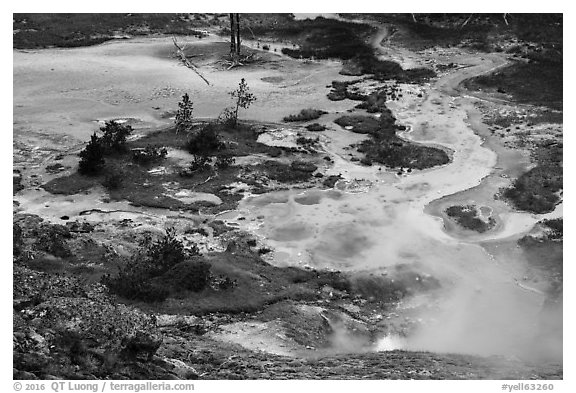 Artist Paint Pots thermal area. Yellowstone National Park (black and white)