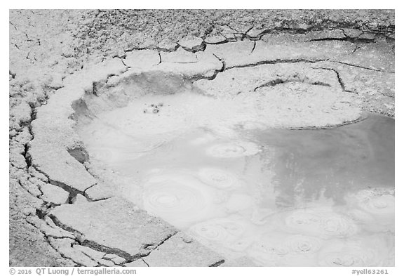 Boiling mudpot, Artist Paint Pots. Yellowstone National Park (black and white)
