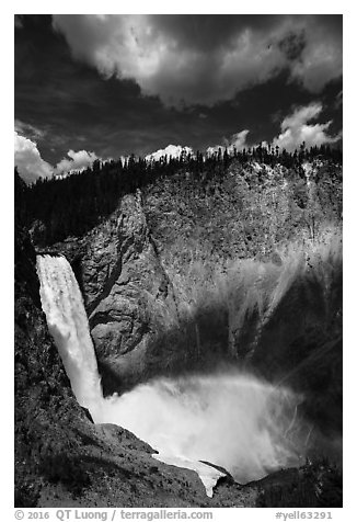 Lower Falls of the Yellowstone River from Uncle Tom Trail. Yellowstone National Park (black and white)