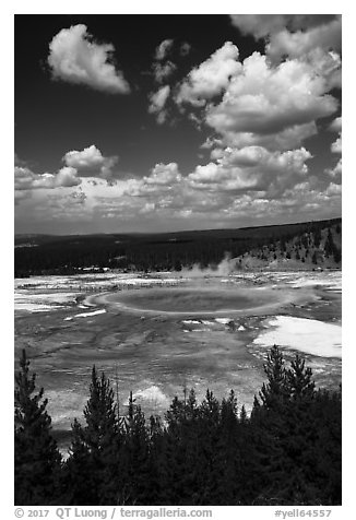 Grand Prismatic Spring from new overlook. Yellowstone National Park (black and white)