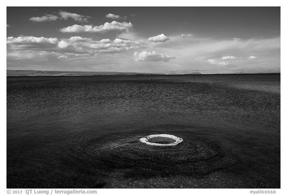 Fishing Cone and Yellowstone Lake. Yellowstone National Park (black and white)