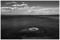 Fishing Cone and Yellowstone Lake. Yellowstone National Park ( black and white)